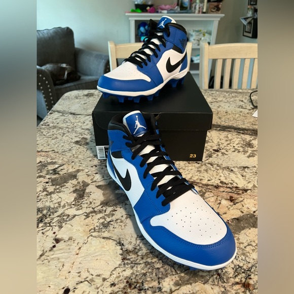 Nike Air Jordan 1 Mid TD Men's 13 Royal White Black football cleats FJ6805-104